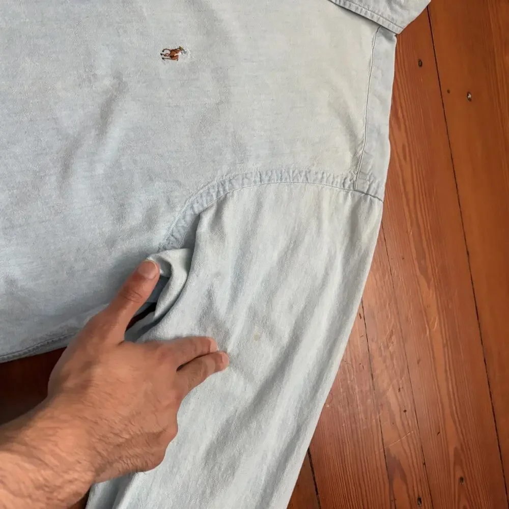 Vintage Polo Ralph Lauren Chambray Shirt Men's Size XL Blue Flesh Pony WORN 90s